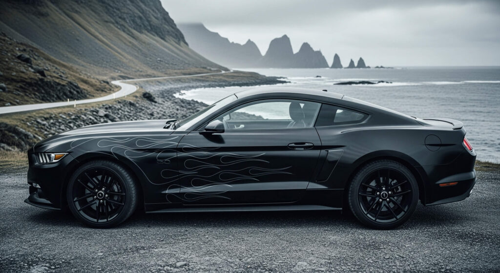 Ford Mustang i mat sort bil wrap