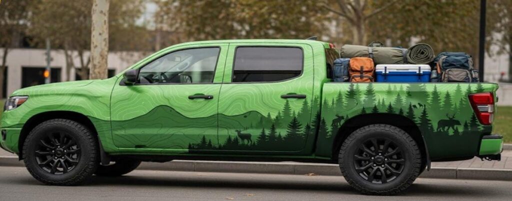 grøn bil wrap på pickup