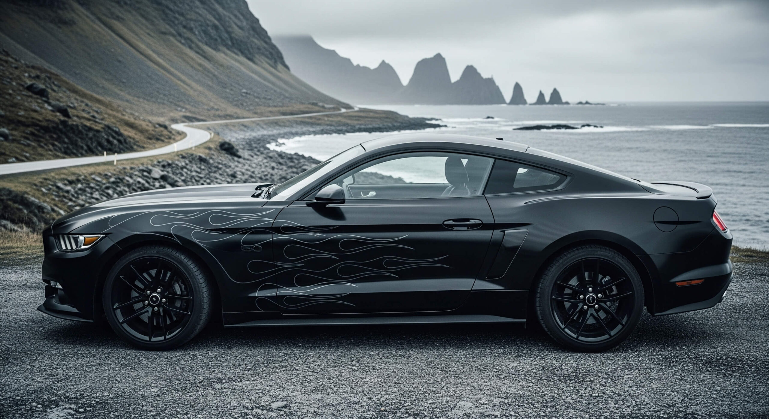 matsort ford mustang med bil wrap