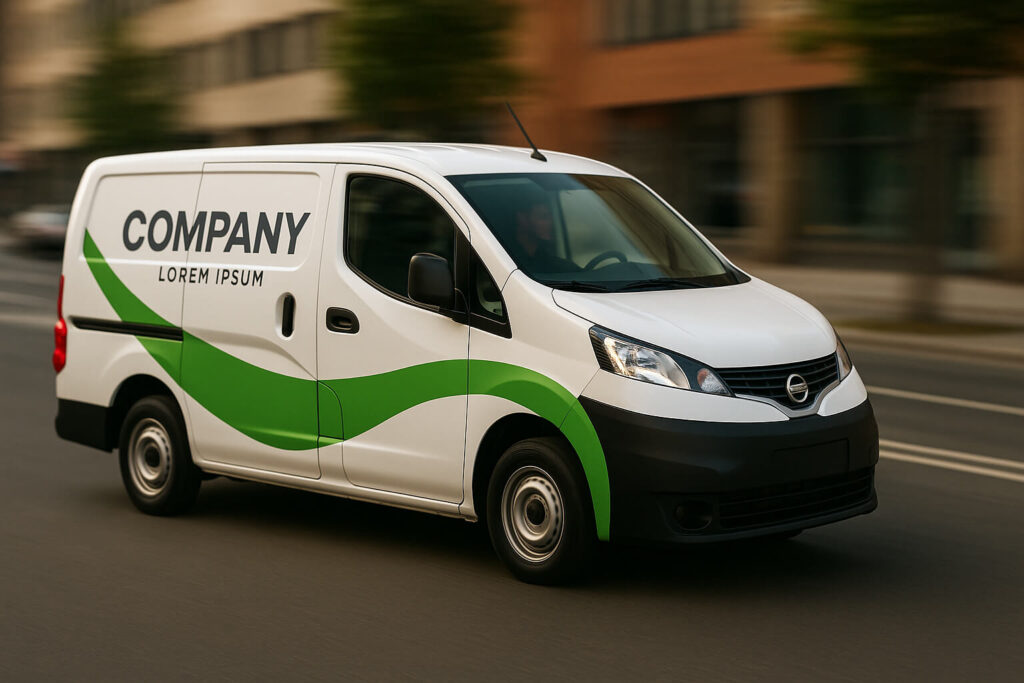 eksempel på en vare vogn med et firma logo på